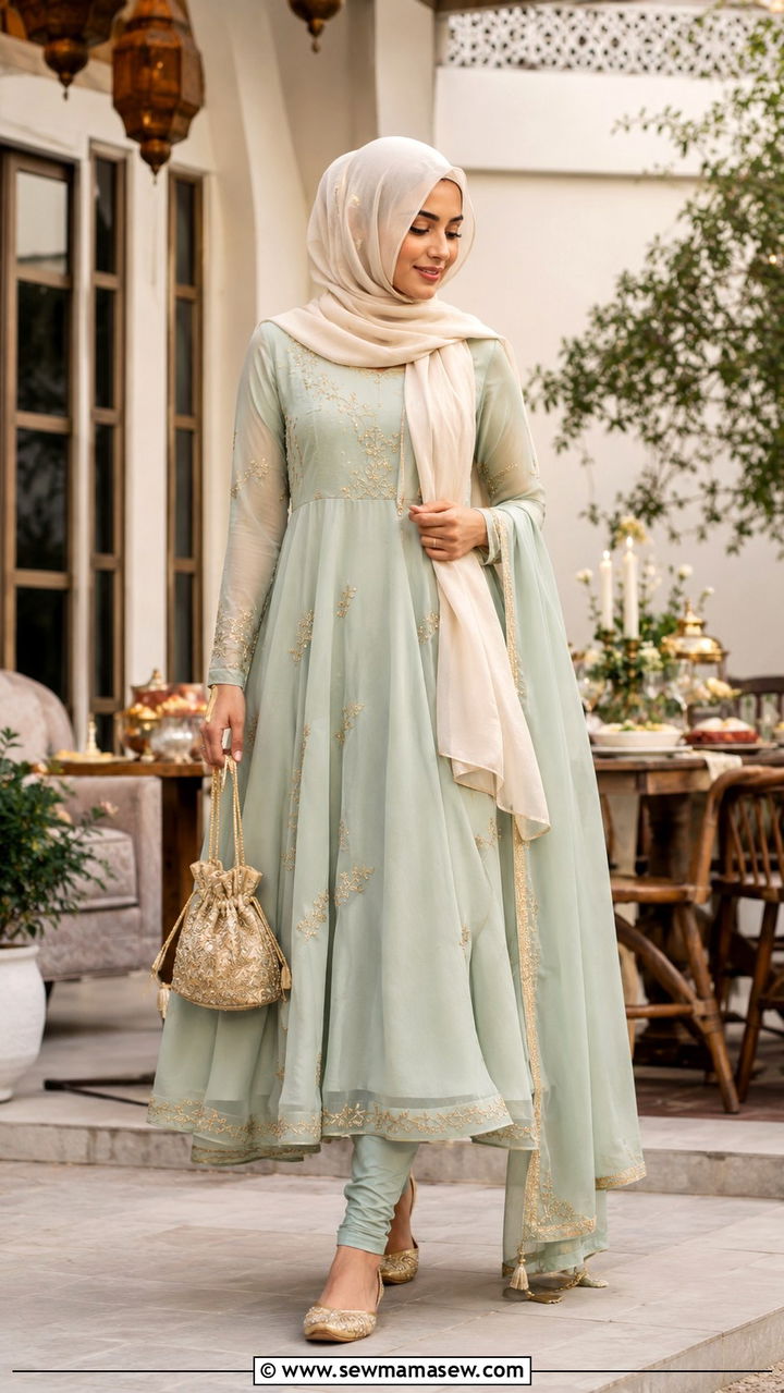 Anarkali Suit With Churidar Pants - 30 Ramadan outfit ideas modest