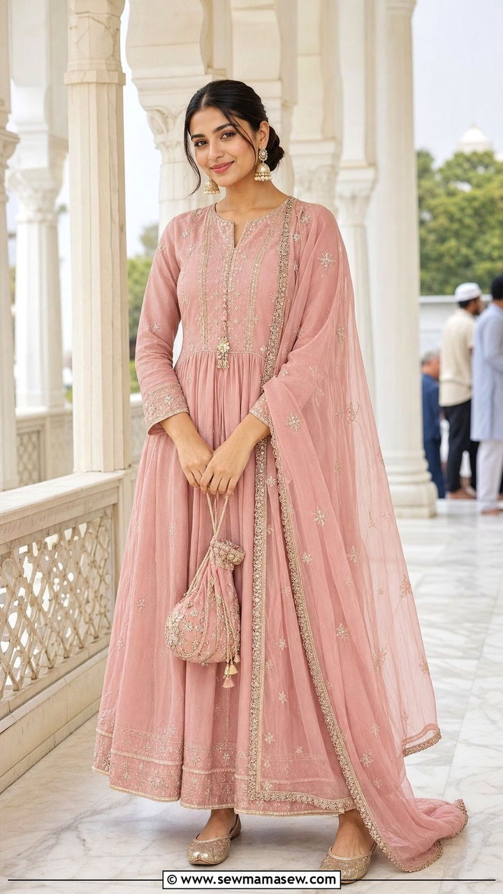 Anarkali Suit With Embroidered Dupatta - 25 Eid outfit ideas Indian