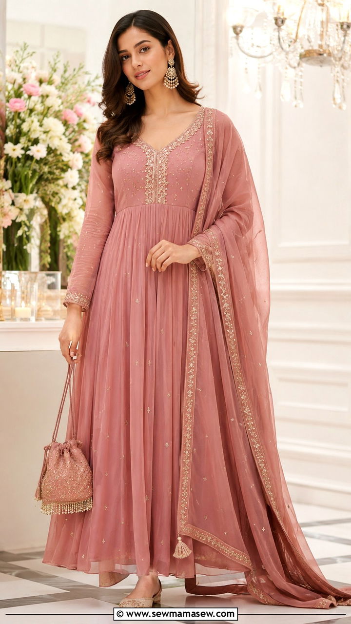 Anarkali Suit with Statement Earrings - 30 Karachi outfit ideas