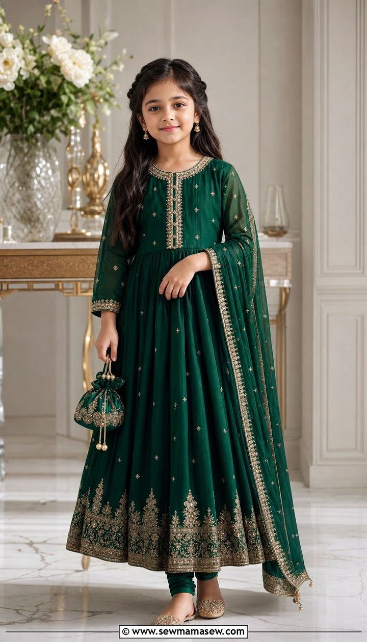 Anarkali frock with churidar for Eid - 25 Eid outfit ideas for little girls