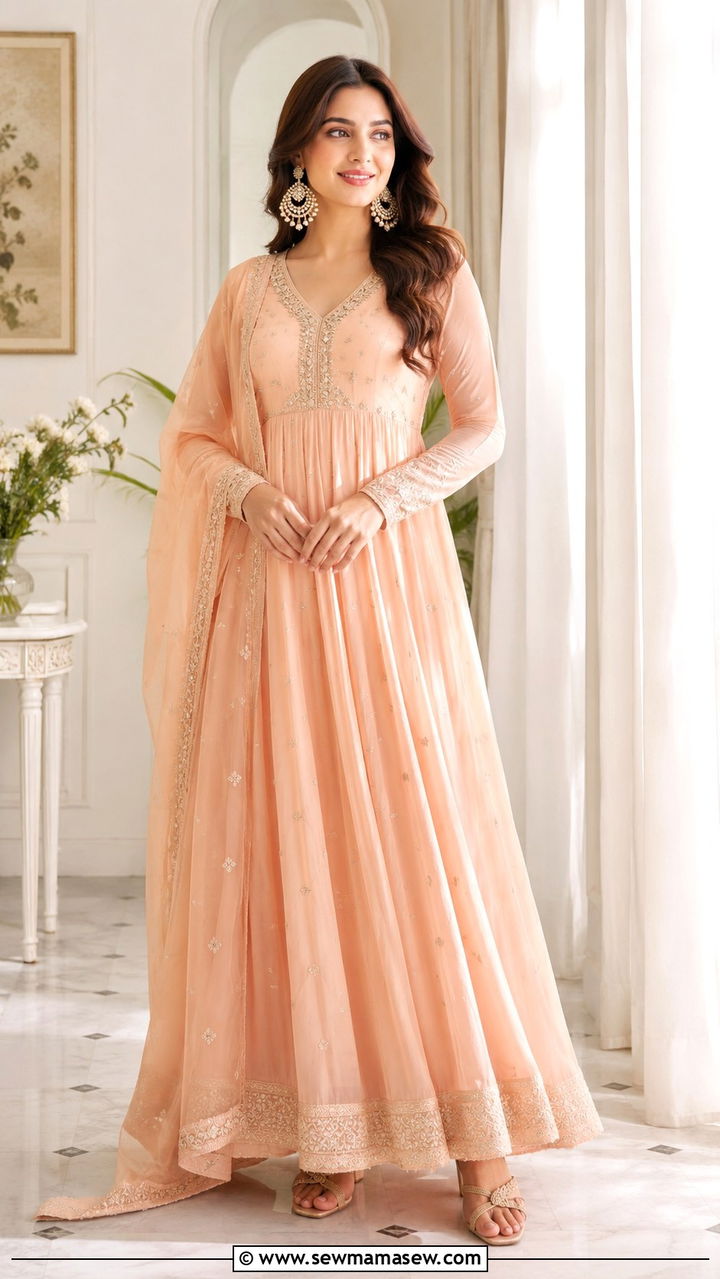 Anarkali suit with chiffon dupatta - 30 Modest outfit ideas for Eid