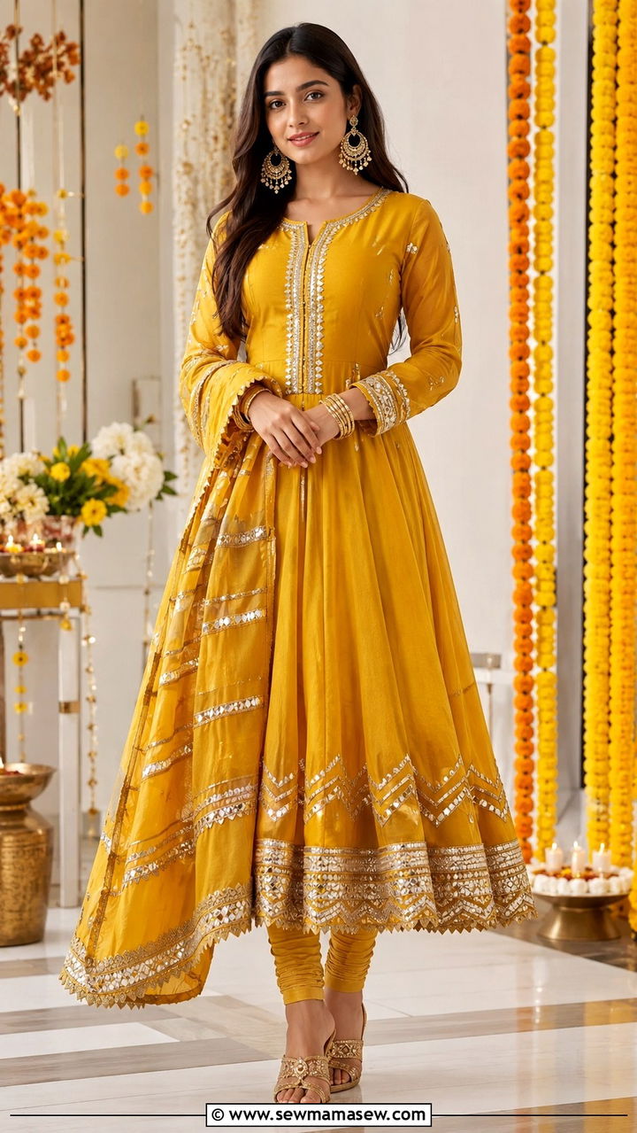 Anarkali suit with gotta patti work - 30 Navratri outfit ideas
