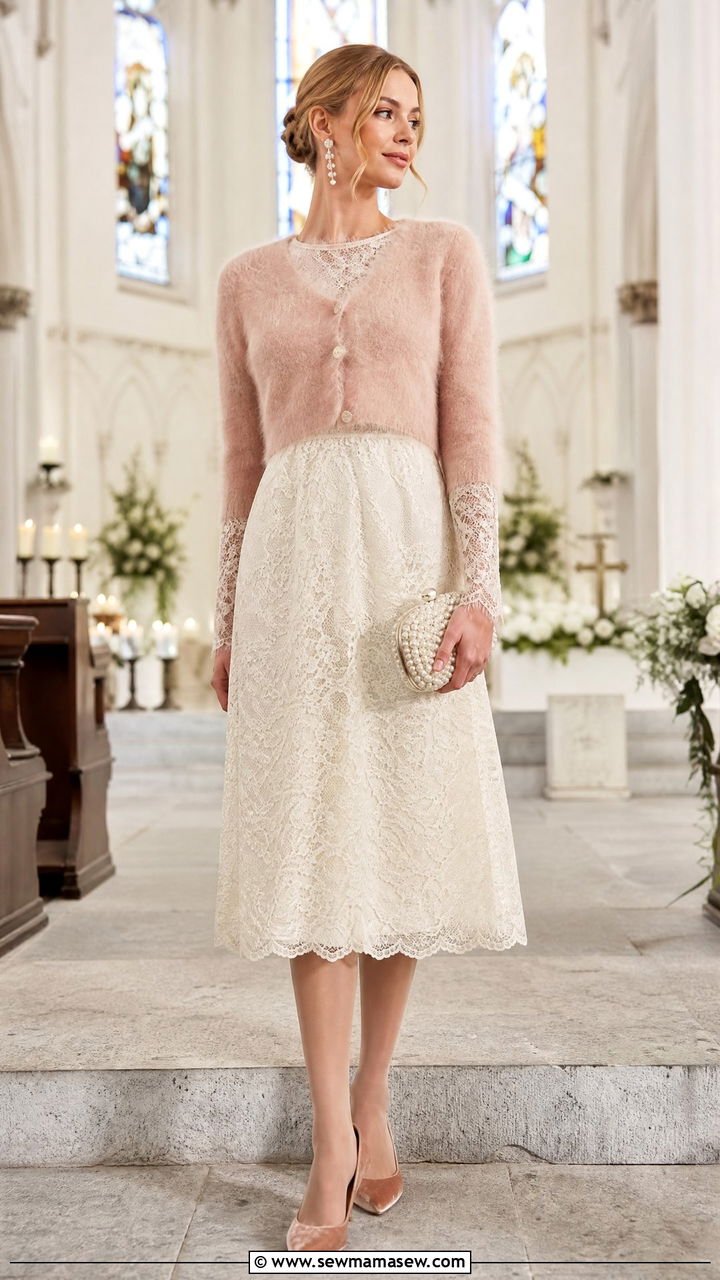 Angora cardigan and lace dress winter wedding - 25 How to style a cardigan for a wedding
