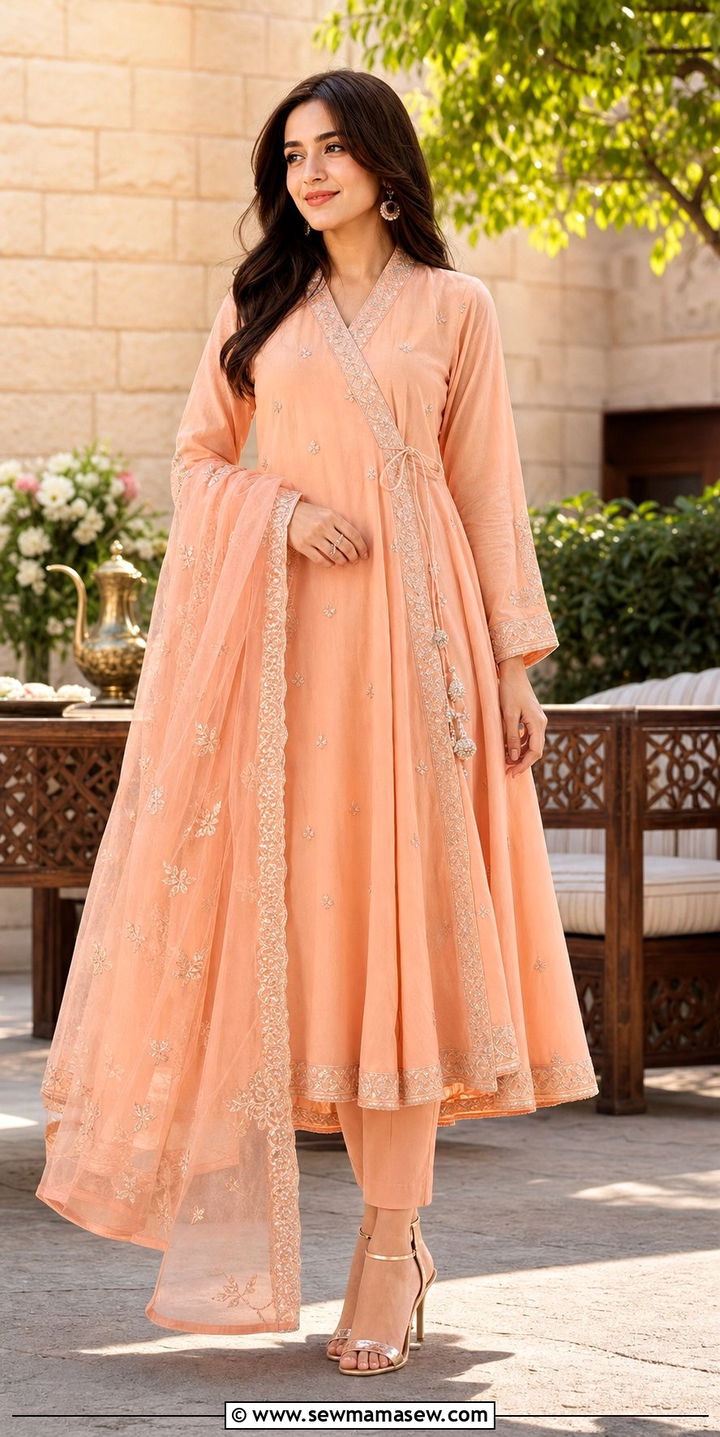 Angrakha Style Frock with Straight Trousers - 25 Eid outfit ideas Pakistani
