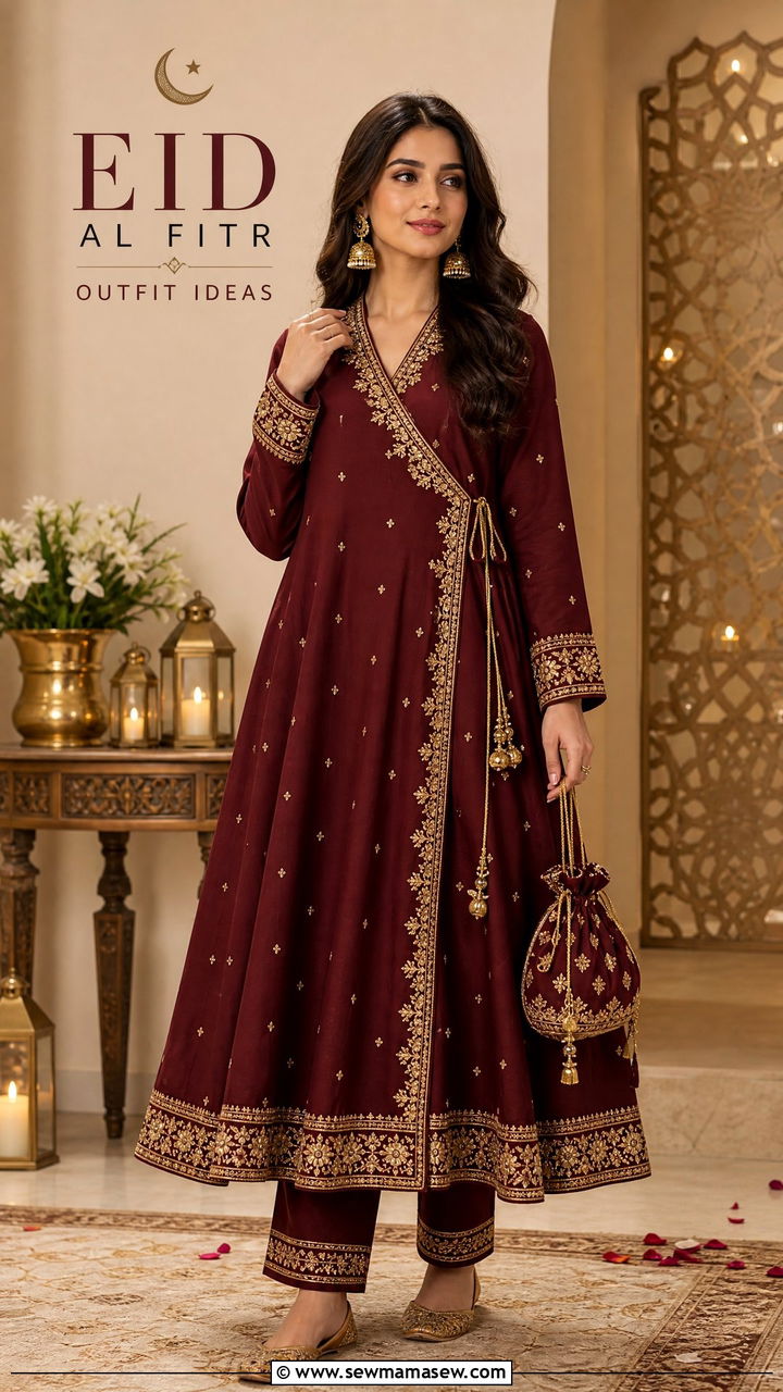 Angrakha Style Maxi with Embroidered Borders - 30 Eid al Fitr outfit ideas