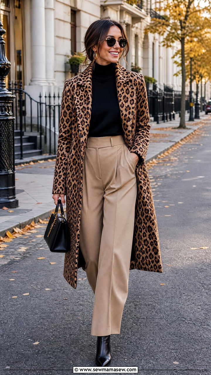 Animal Print Coat Over Neutral Turtleneck Outfit - 25 maximalist outfits to copy