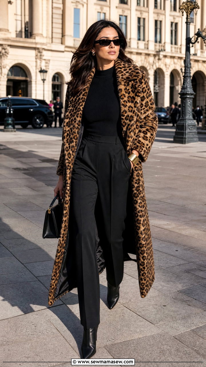Animal Print Coat With All Black Base - 30 glamoratti outfits