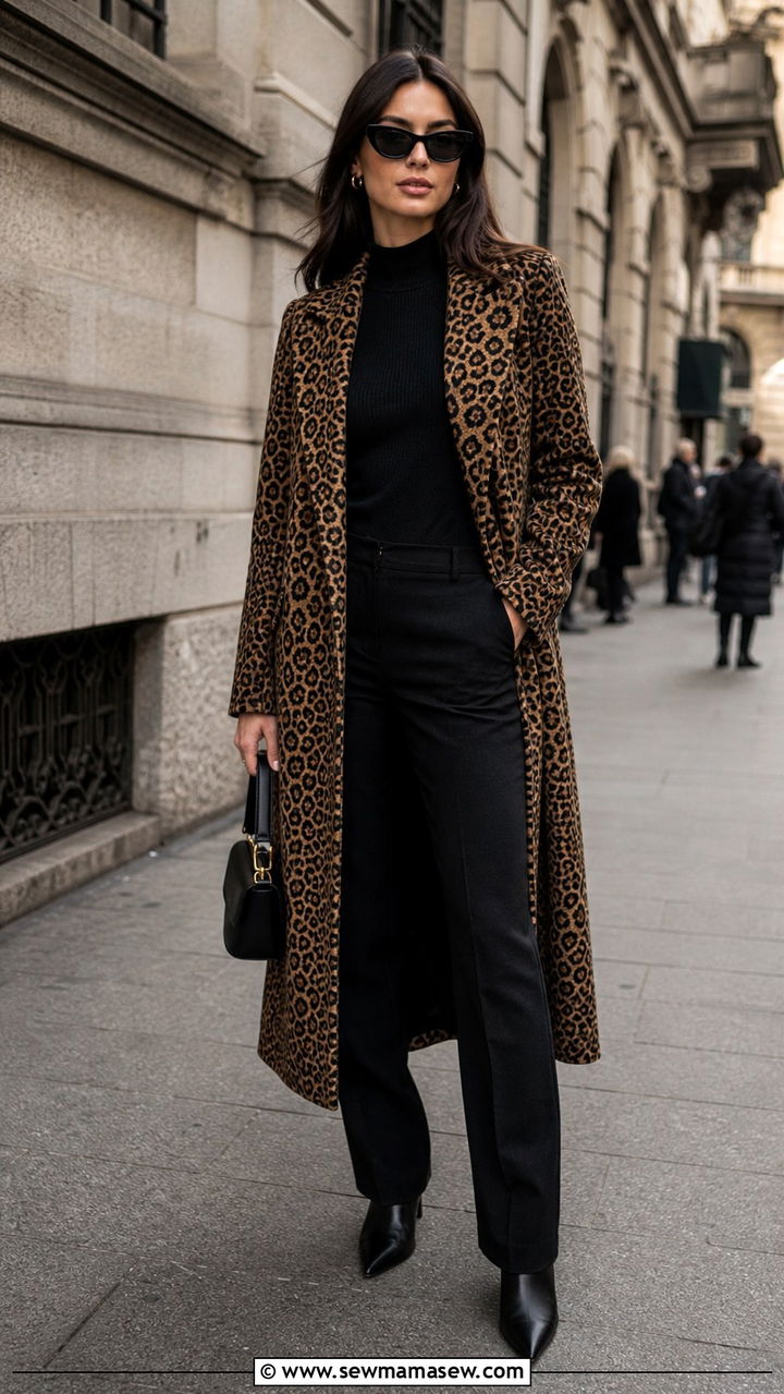 Animal Print Coat with an All Black Base - 40 Milan outfit ideas