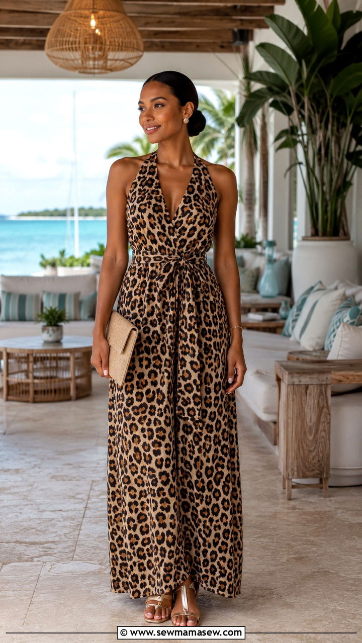 Animal Print Maxi Dress With Metallic Sandals Bahamas - 25 Bahamas outfit ideas
