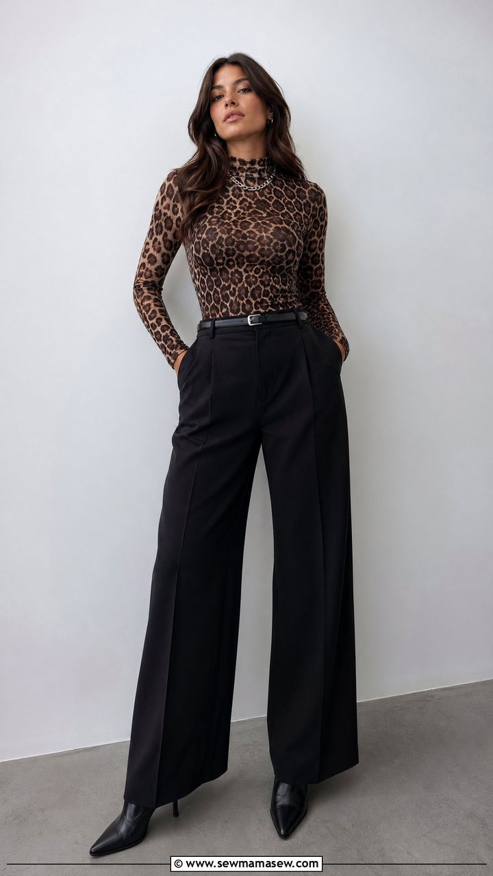 Animal Print Top and Black Trousers Outfit - 35 Edgy outfit ideas