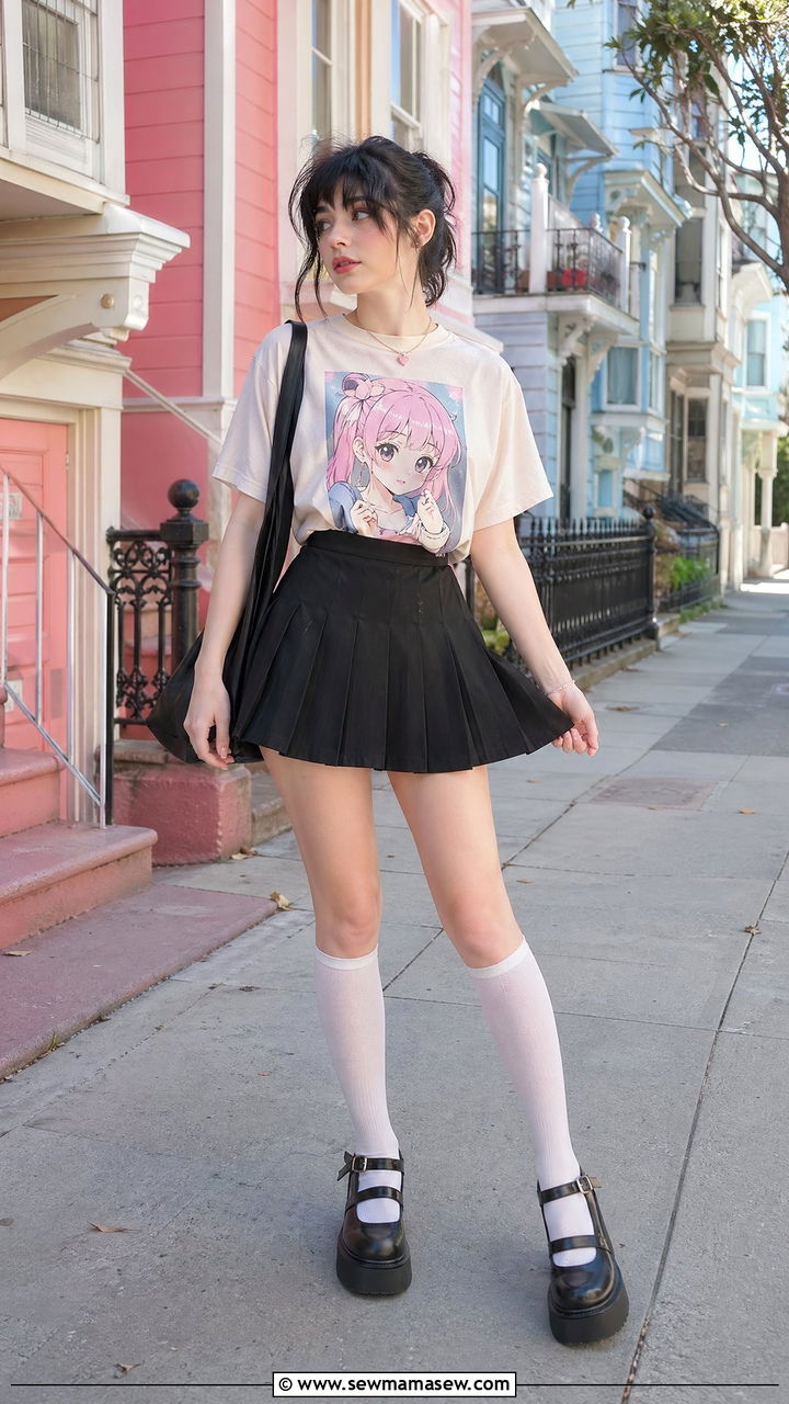 Anime Shirt with Pleated Skirt - 35 E-girl outfit ideas