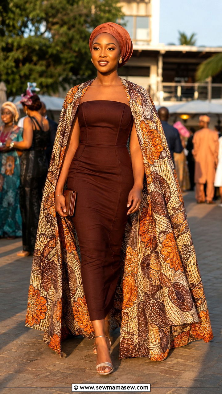 Ankara Cape Situation Over Fitted Base - 25 Wedding guest outfit ideas Nigerian wedding