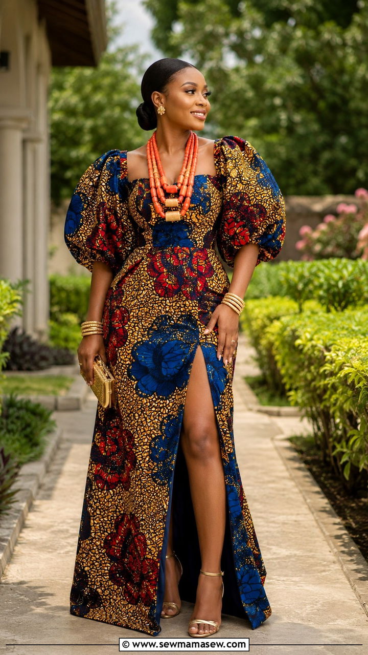 Ankara Maxi Dress With Coral Beads - 25 Wedding guest outfit ideas Nigerian wedding