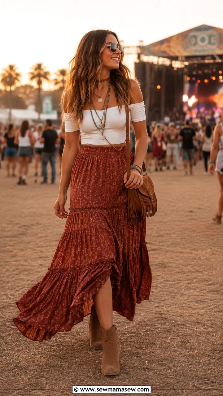 Ankle Boots With Boho Maxi Skirt Summer Outfit - 30 How to style ankle boots in summer