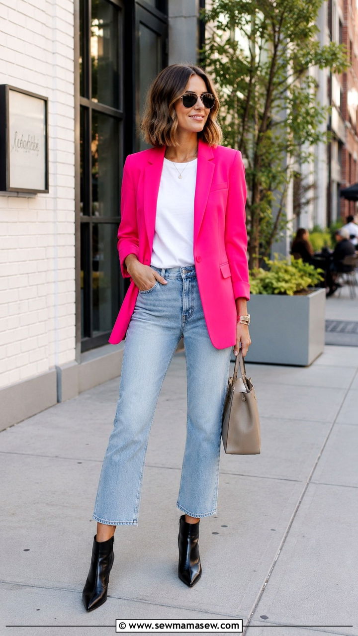 Ankle Boots With Pop Of Color Blazer Summer Outfit - 30 How to style ankle boots in summer