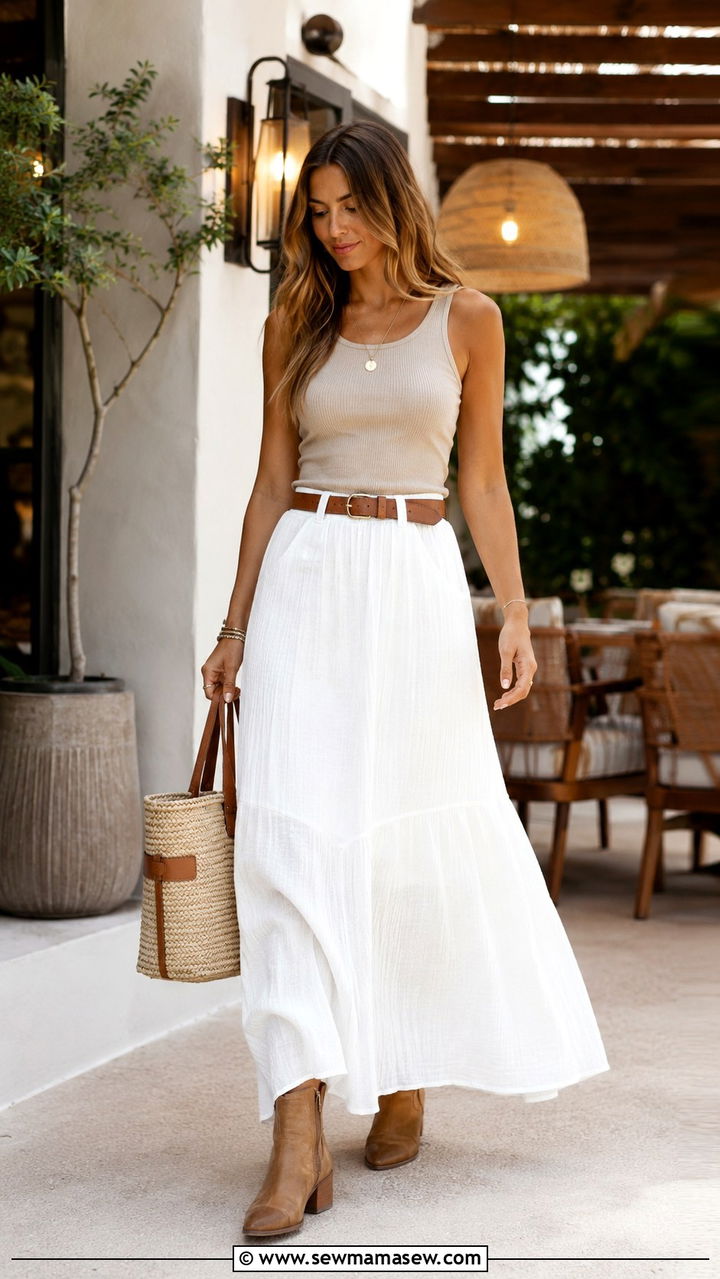 Ankle Boots With Tank Top And Maxi Skirt Summer Outfit - 30 How to style ankle boots in summer