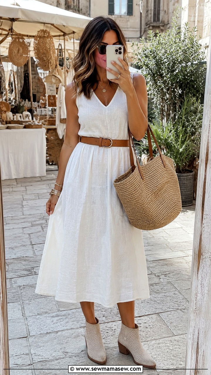 Ankle Boots With White Linen Dress Summer Outfit - 30 How to style ankle boots in summer