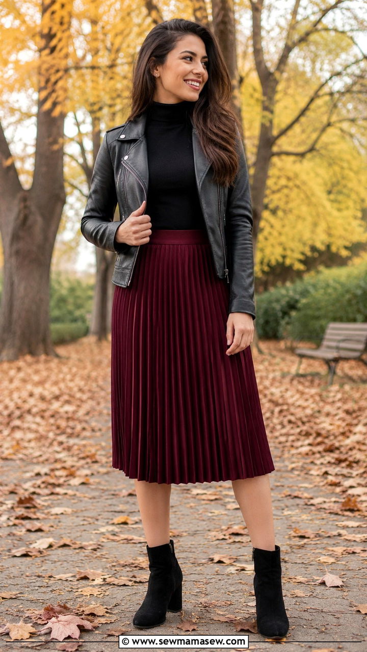 Ankle Boots and Pleated Skirt Outfit - 30 how to style pleated skirt
