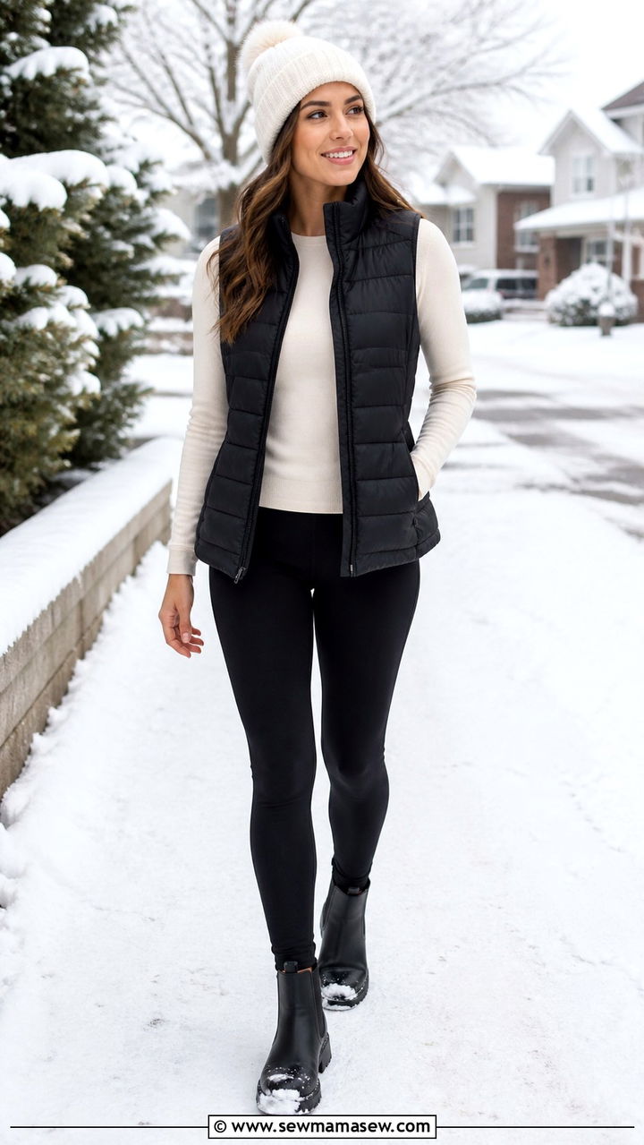 Ankle Boots with a Puffer Vest and Leggings - 40 ankle boots outfit ideas
