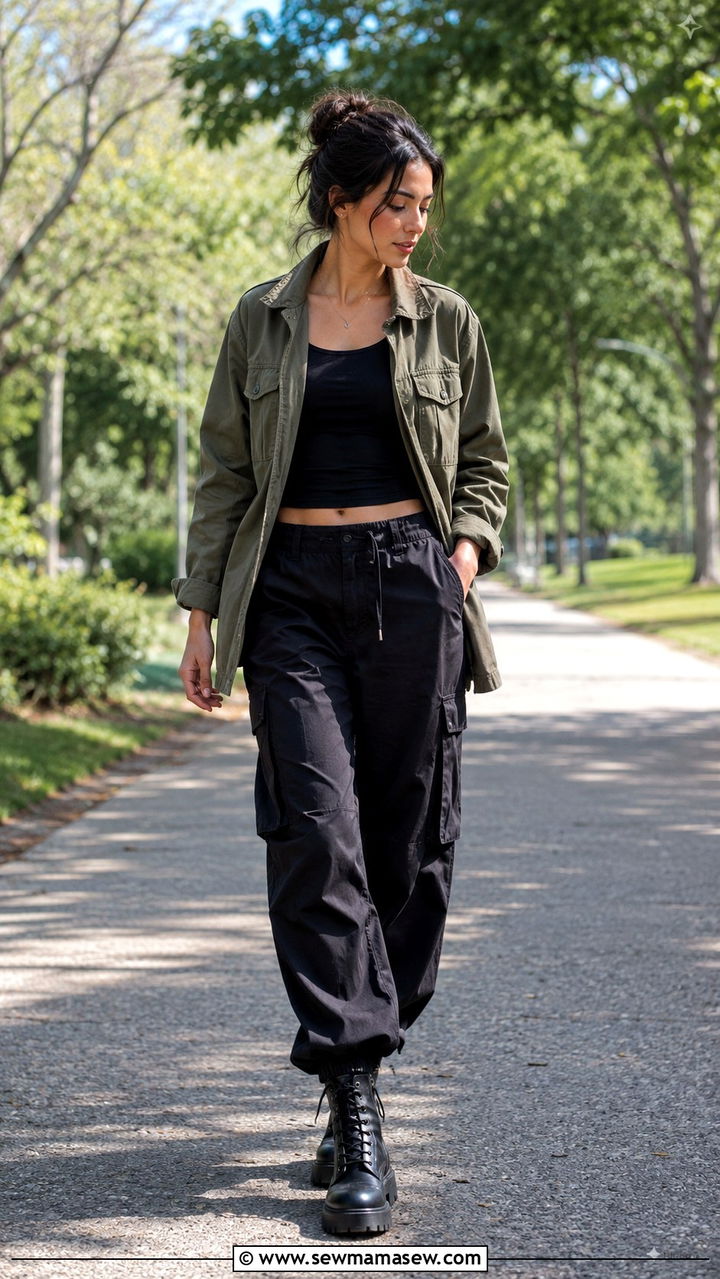 Ankle Boots with a Utility Jacket and Cargo Pants - 30 How to style ankle boots in spring