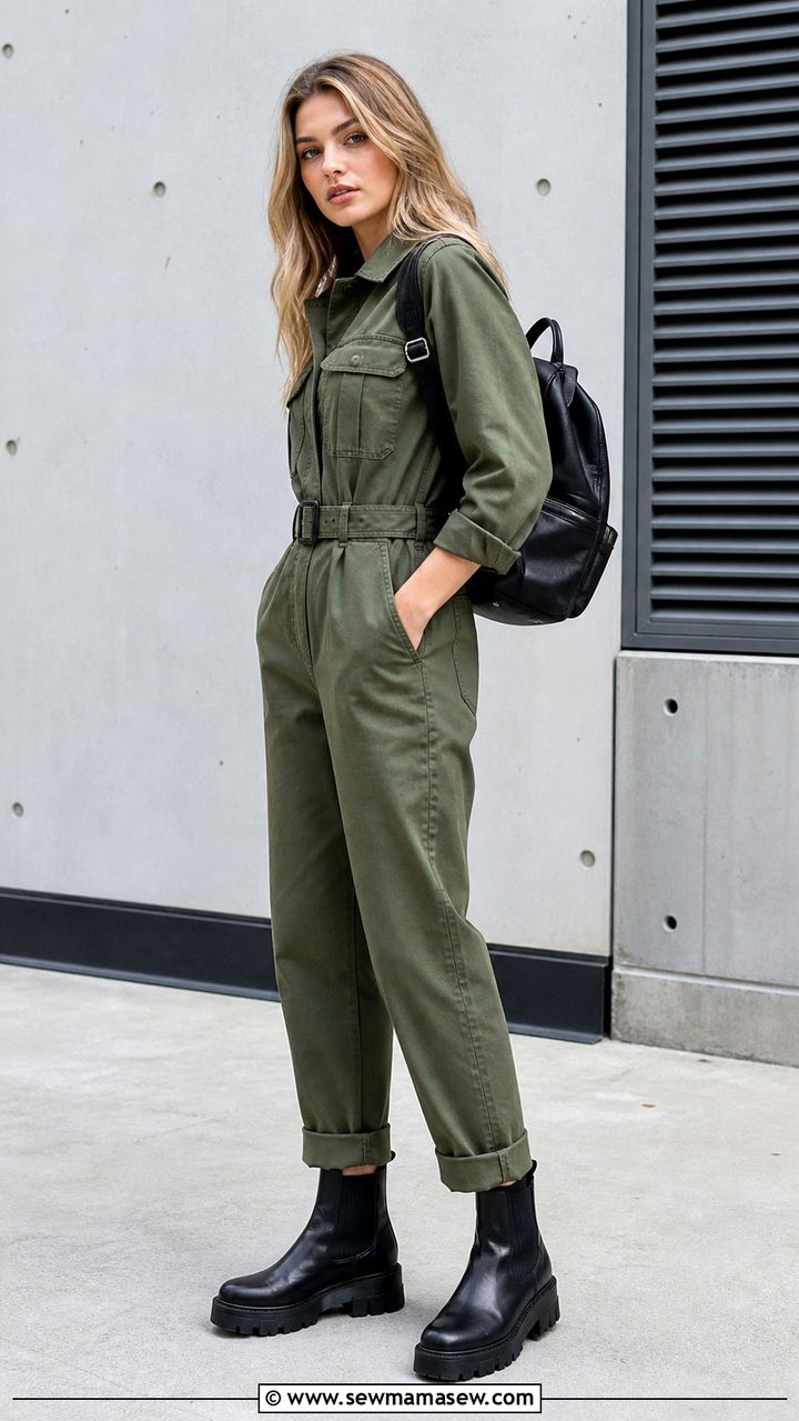 Ankle Boots with a Utility Jumpsuit - 40 ankle boots outfit ideas