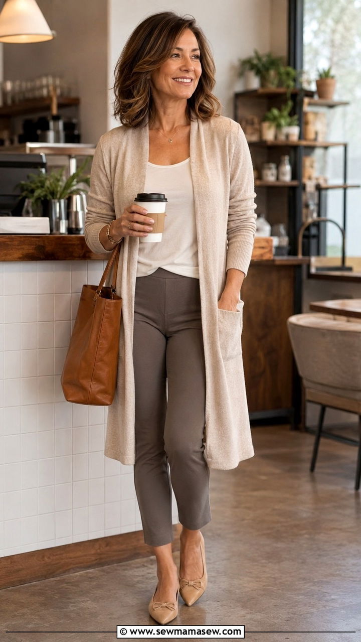 Ankle Pants With Cardigan Sweater - 25 trousers outfits for women over 40