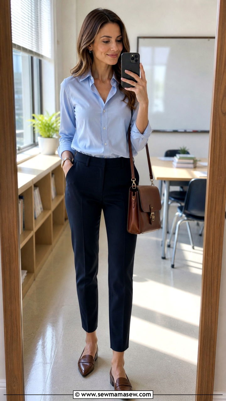 Ankle Pants and Button Down Teacher Outfit - 40 Teacher outfit ideas