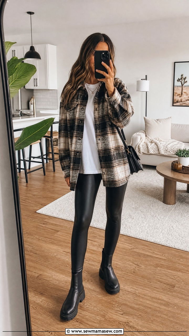 Ankle boots and shacket with leggings outfit - 35 How to style ankle boots