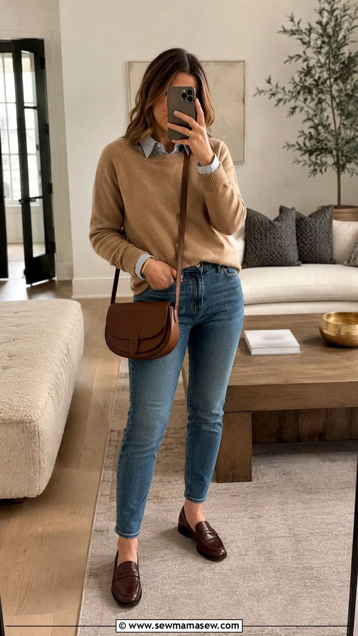 Ankle skinny jeans with penny loafers - 30 Skinny jeans outfit ideas with flats