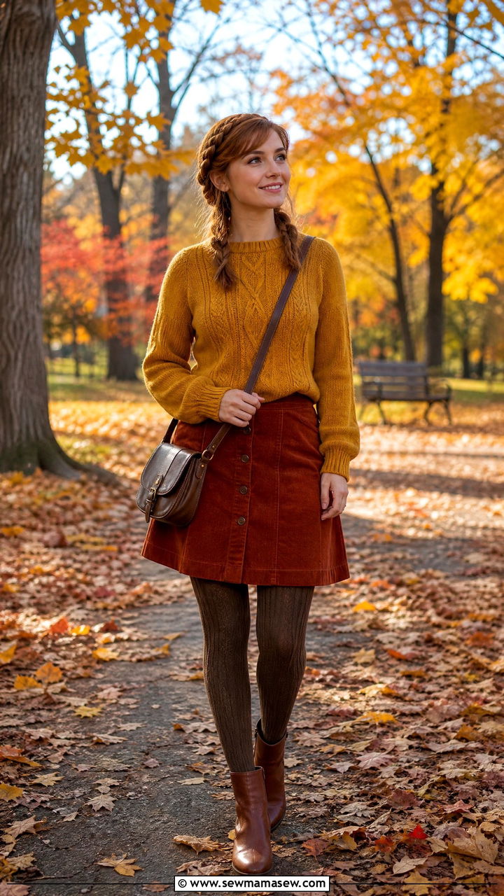 Anna Inspired Earthy Sweater With Corduroy Skirt And Ankle Boots - 40 Disney trip outfit ideas