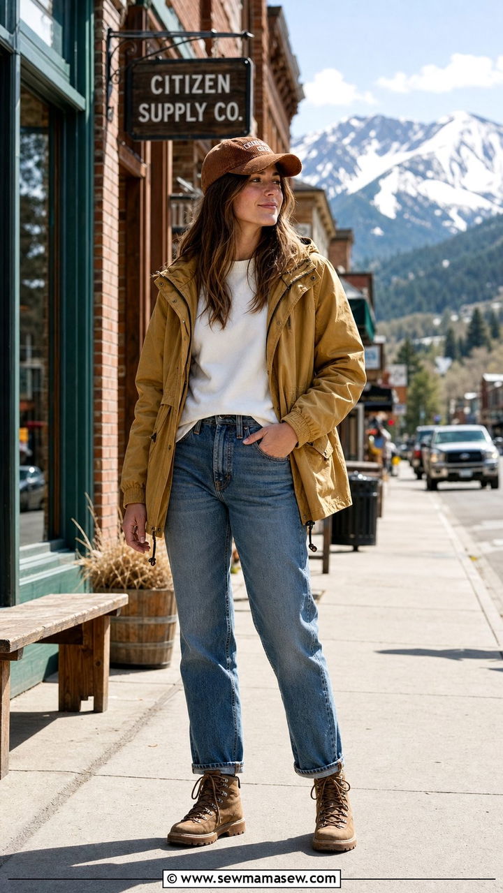 Anorak Jacket And Straight Leg Jeans Spring Mountain Outfit - 25 Spring mountain outfits