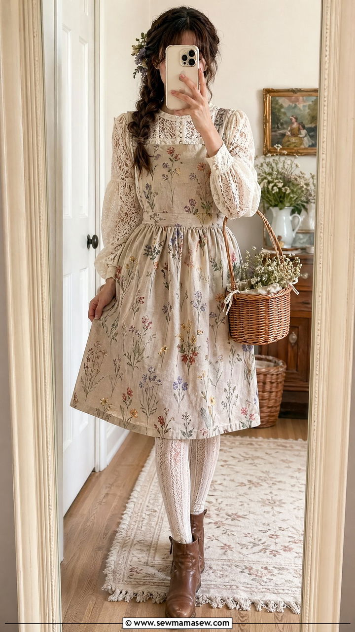Apron Dress and Lace Blouse Fairy Outfit - 35 Fairycore outfit ideas