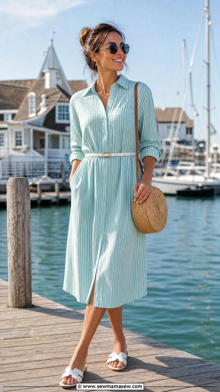Aqua Striped Shirt Dress Summer - 30 summer aqua outfit ideas