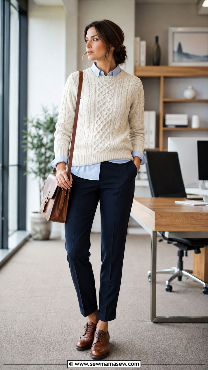 Aran sweater layered over a collared shirt - 25 Old money outfit ideas with Aran sweater
