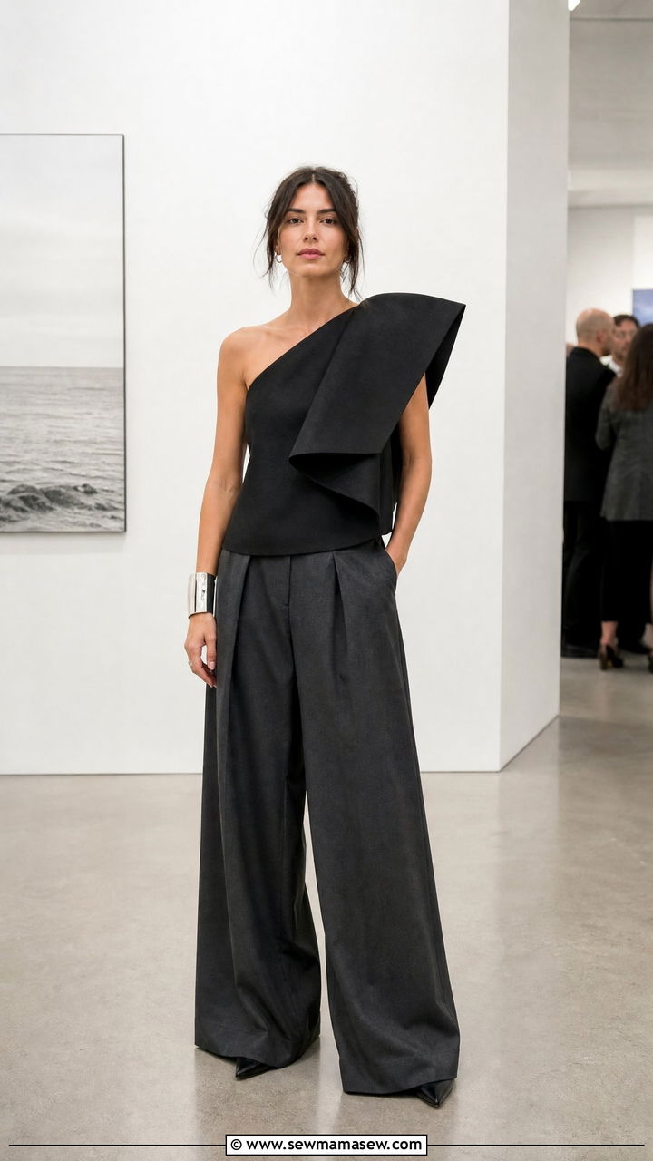 Architectural Top Outfit With Wide Leg Trousers - 25 Interior designer outfit ideas