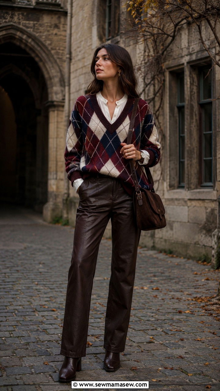 Argyle Knit And Leather Pants Outfit - 20 poetcore outfits 2026