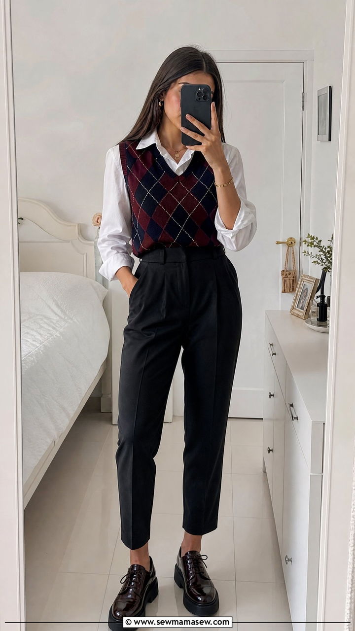 Argyle Sweater Vest And Collared Shirt - 25 Preppy outfits for teens