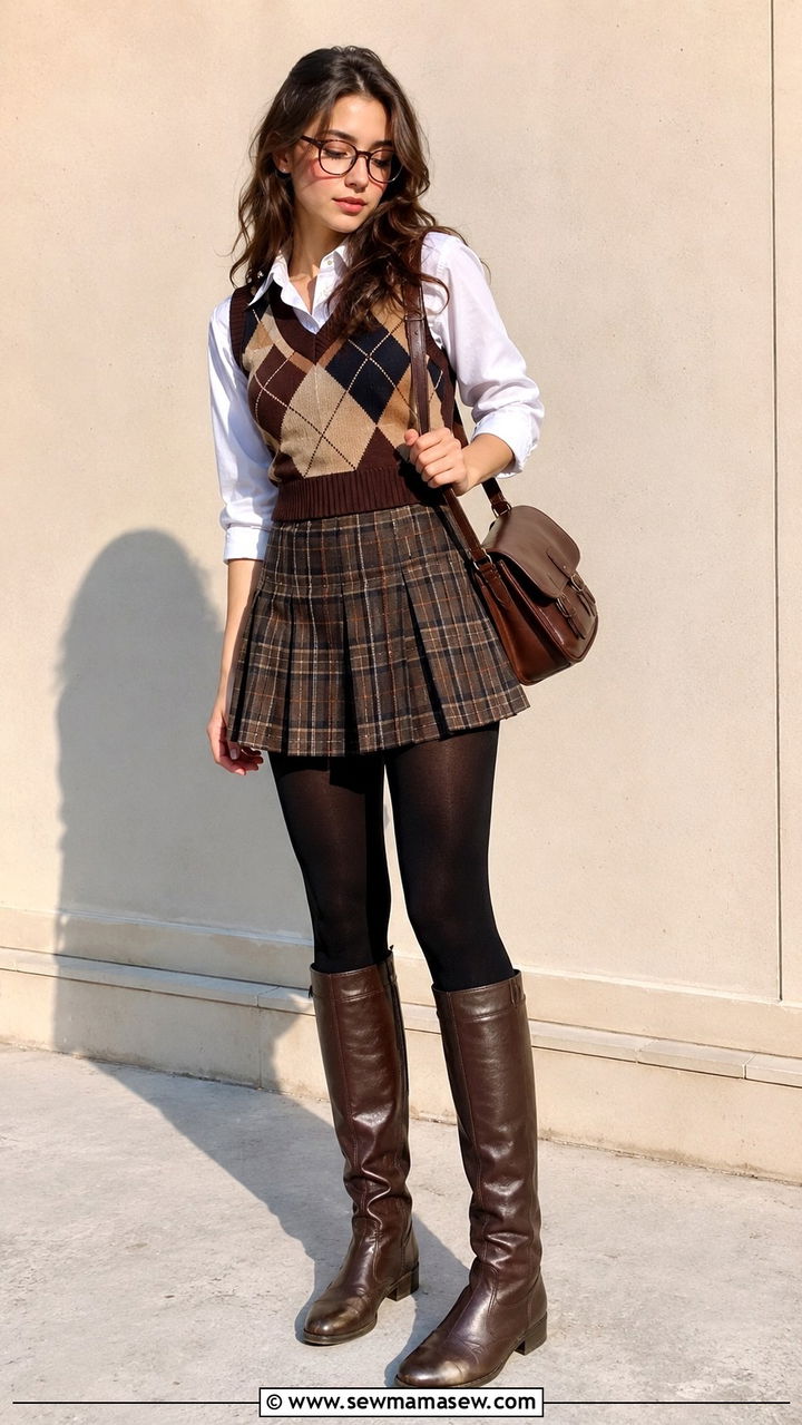 Argyle Sweater Vest and Plaid Mini Skirt - 20 Poetcore outfit ideas 2026