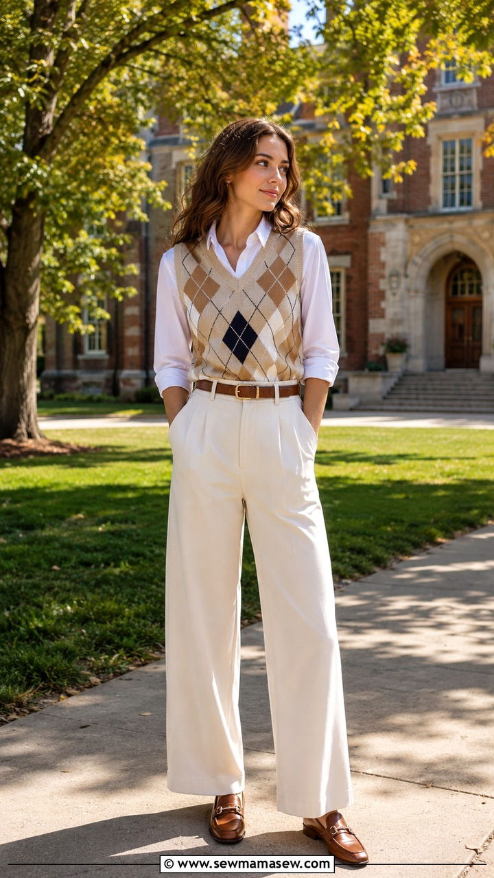 Argyle knit vest with white button down outfit - 30 Old money outfit ideas 2026
