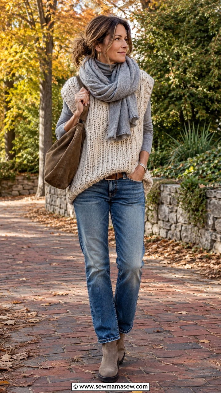Argyle sweater vest with tailored trousers - 30 sweater vest outfits for women over 40
