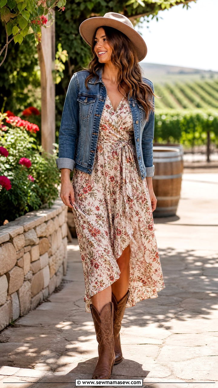 Ariat boots and floral midi dress - 20 Western outfit ideas with Ariat boots