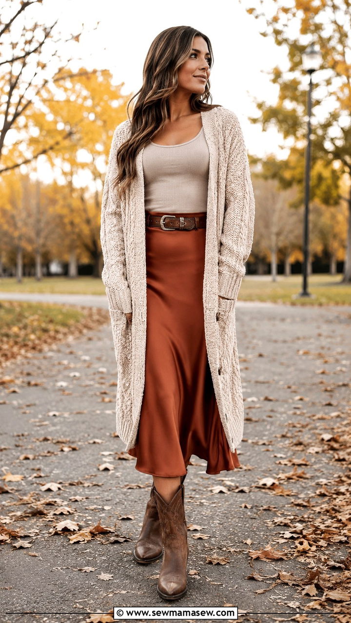Ariat boots with cardigan and skirt - 20 Western outfit ideas with Ariat boots