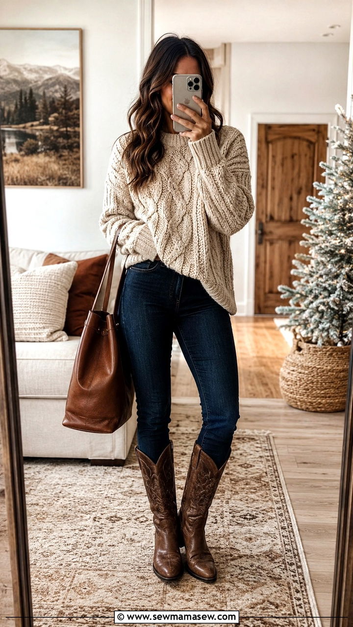 Ariat boots with chunky knit sweater - 20 Western outfit ideas with Ariat boots