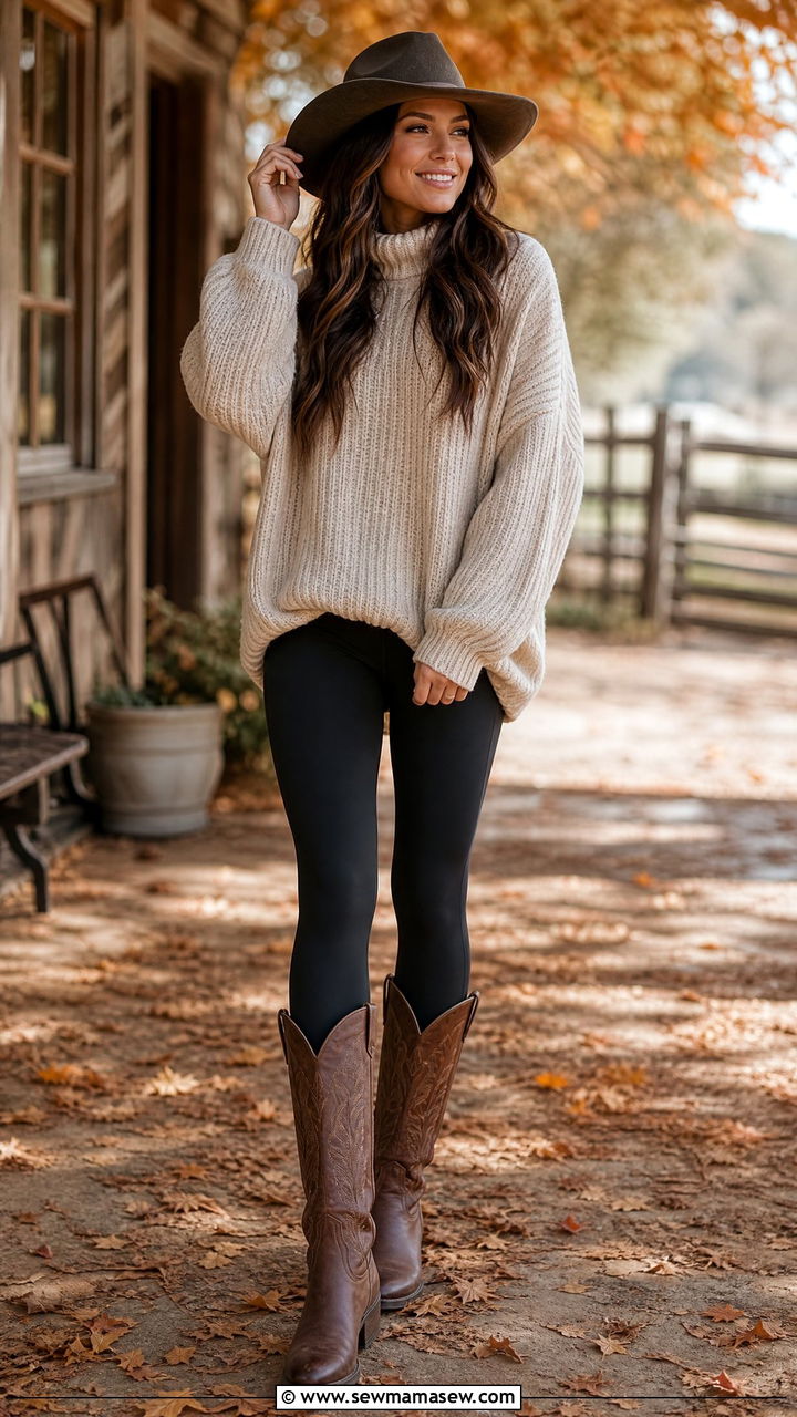 Ariat boots with leggings and sweater - 20 Western outfit ideas with Ariat boots