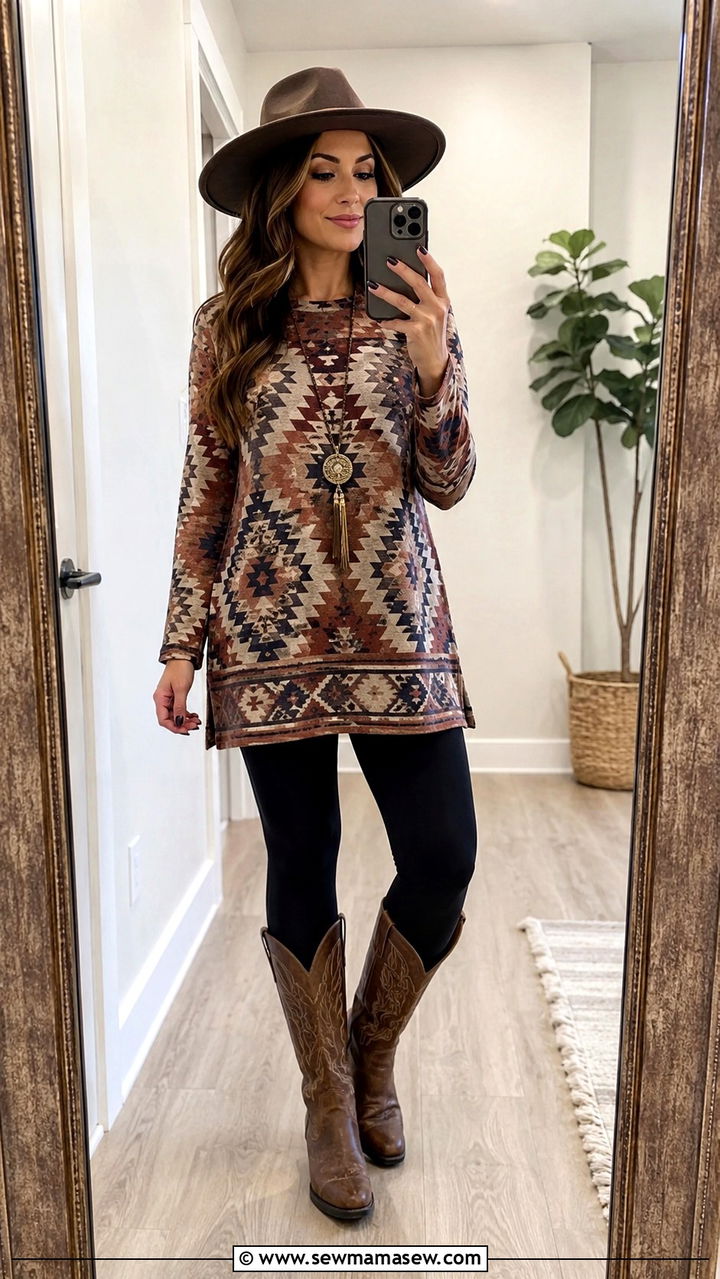 Ariat boots with tunic and leggings - 20 Western outfit ideas with Ariat boots