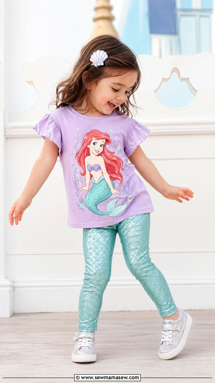 Ariel Mermaid Inspired Outfit With Scale Print Leggings - 35 Disney outfit ideas for toddlers