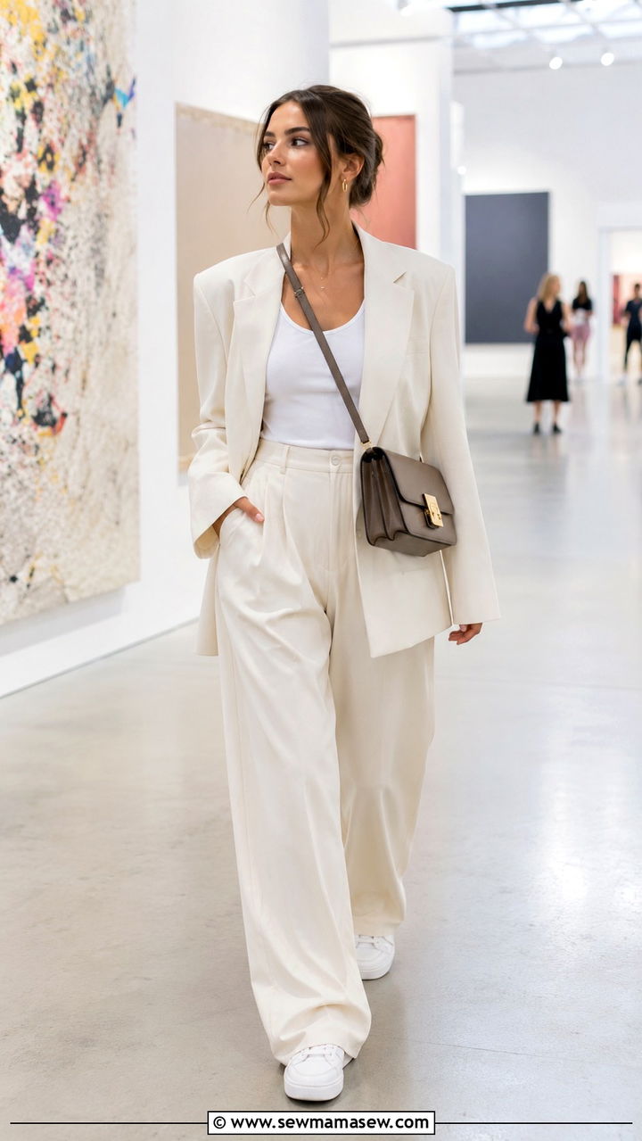 Art Basel Blazer and Wide Leg Trousers Outfit - 20 Basel outfit ideas
