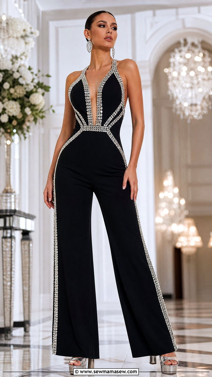 Art Deco Crystal Embellished Jumpsuit - 25 Art deco outfit ideas