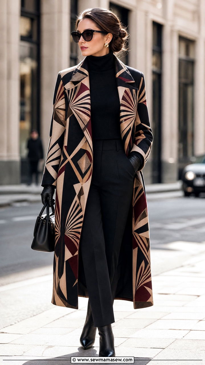 Art Deco Print Coat Outfit - 25 Art deco outfit ideas