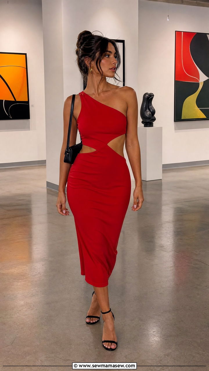 Asymmetric Cutout Dress With Ankle Strap Heels - 40 Girls night out outfits